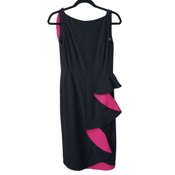 Alexander McQueen Black Pink Ruffle Two Tone Crepe Sheath Dress Punk Goth Glam - Picture 3 of 16